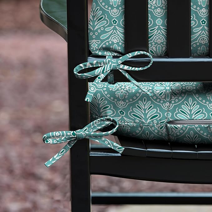 Arden Plush Indoor/Outdoor Rocking Chair Cushion Set, 18 x 20, Water Repellent, Fade Resistant, Tufted Cushion for Rocking Chairs Turquoise Daphne Medallion