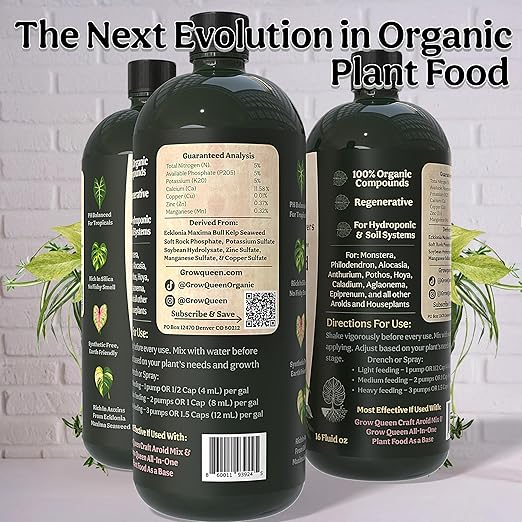 Organic Liquid Indoor Plant Food, Houseplant, Tropical & All-Purpose Indoor Plant Fertilizer, Organic Liquid Fertilizer 5-5-5 with Sea Kelp, 16oz Treats 110 Gallons