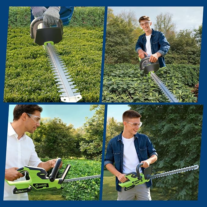 Hedge Trimmer Cordless, 22 Inch Electric Hedge Trimmer, 20V Bush Trimmers with 2 2.0Ah Batteries and Charger, Handheld Electric Trimmers, Lightweight and Easy to Use, for Garden, Horticulture, Lawns