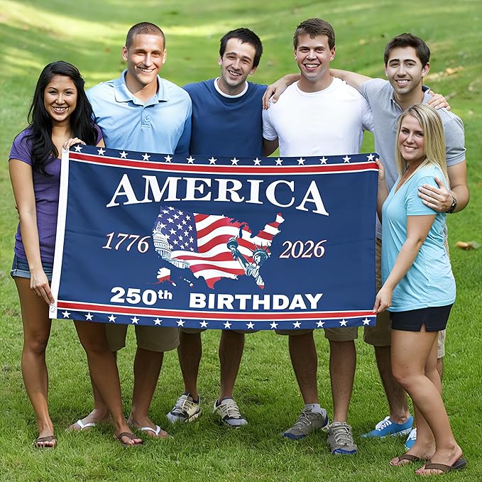 250 Anniversary USA Flag 3x5 Ft 2 Sided 3 Layers 250th Anniversary Flag We The People 1776-2026 250 Years Birthday Patriotic Decor for Outdoor Front Door Porch Wall (A)