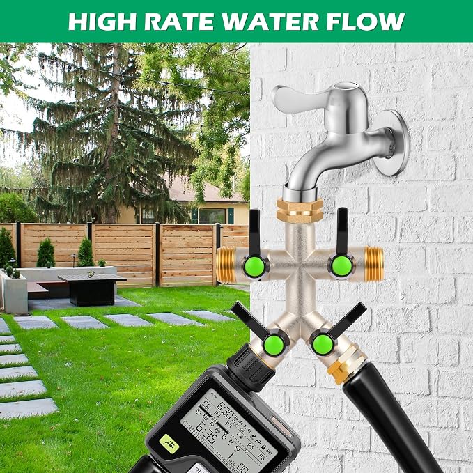 Love Is War 4 Way Hose Splitter, High-Flow Heavy Brass Garden Hose Splitter,4 Way Faucet Hose Splitter, 3/4", Hose Spigot Adapter With 4 Valves