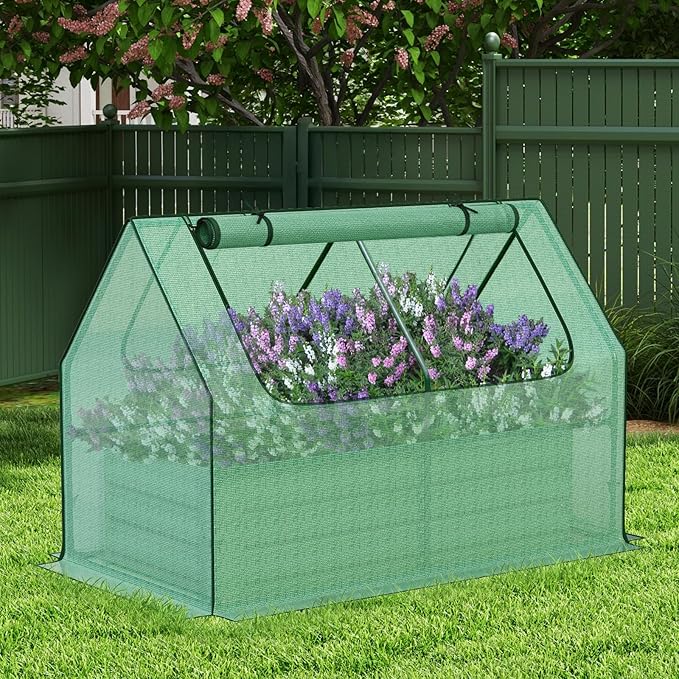 BPS Raised Garden Bed Set, 4x2x1 FT Metal Bottomless Flower Bed with PE Cover for Outdoor Planting, Green