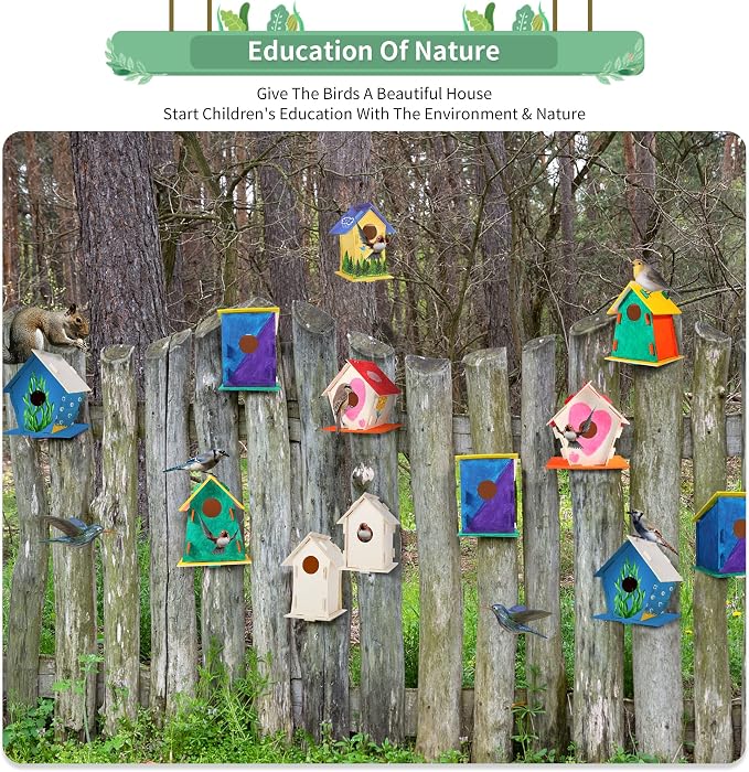 ILHSTY 18 Pack Large Paintable DIY Wooden Bird Houses Kits for Kids, Kids Crafts Wood Houses for Crafts Class Parties Birthday, DIY Crafts and Art Birdhouse Kits for Children to Build and Design（18）