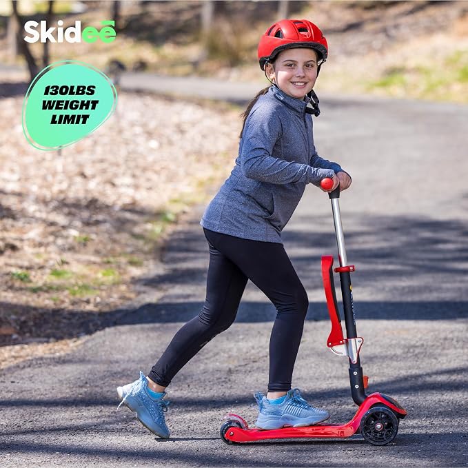 SKIDEE Kick Scooter for Kids Ages 3-5 | Foldable 3 Wheel Scooter with Lean-to-Steer, Adjustable Height, Removable Seat & LED Light Wheels | Toddler Scooter Up to 12 Year Old Boys/Girls