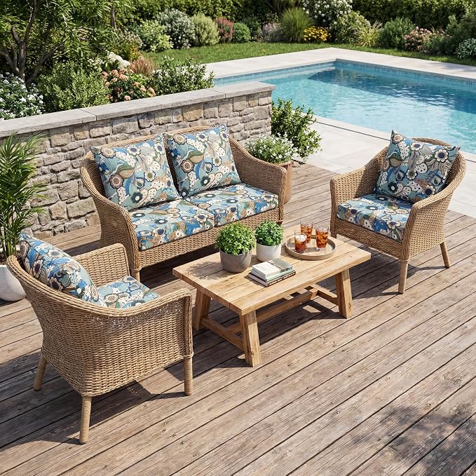 UNIKOME Outdoor Seat Cushions 24 X 24 Inch - Water-Resistant & Fade Resistant, Removable Cover Patio Furniture Cushions for Chair, Sofa, Couch, Wicker, Sun Flower