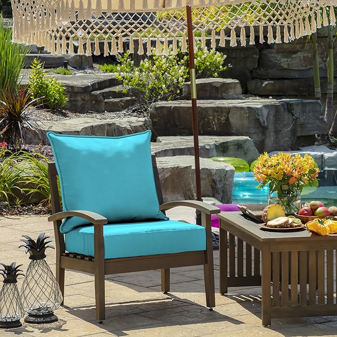 Arden Outdoor Foam Deep Seat Cushion Set (4-Pack), 24x24, Premium High-Density Foam, Never Flattens, Weather-Proof for Patio Chair Sofa Couch, Pool Blue Leala