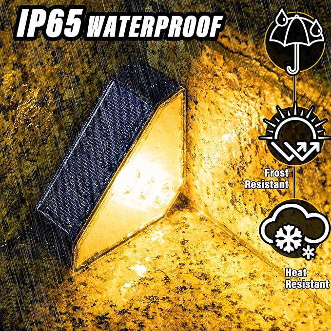 ROSHWEY Solar Step Lights Outdoor Waterproof, 8 Pack Triangle Solar Stair Lights for Outside, LED Deck Light Outdoor Decor Lighting for Patio Porch Backyard, Warm White