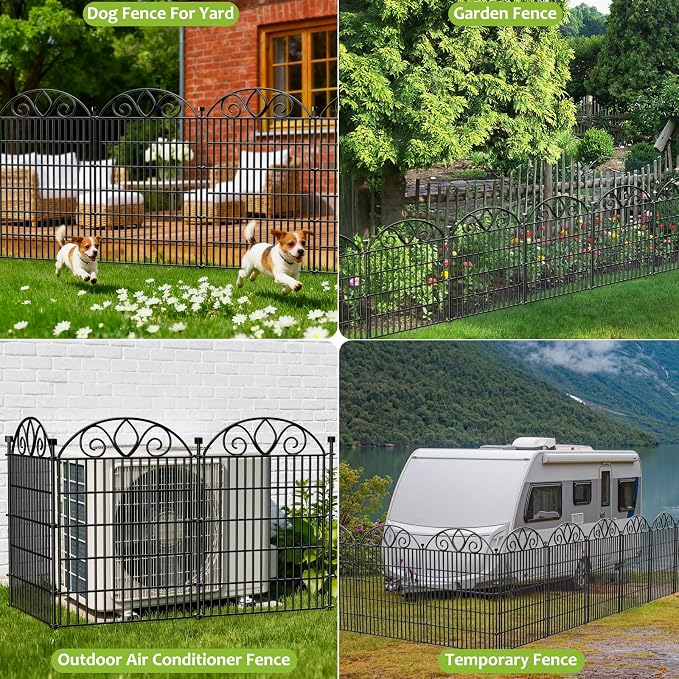 No-Dig Garden Fence with Gate, 5 Panels 34" H x 11' L, Tall Rustproof Metal Dog Fence Outdoor for Yard to Keep Dogs Out, Temporary Pet Barrier for RV, Patio & Flower Beds