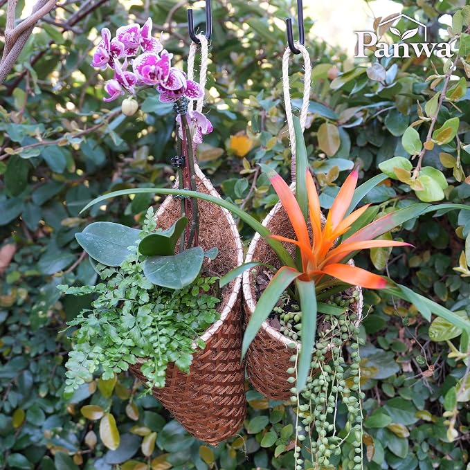 Thai Coconut Fiber Hanging Plants Flowers Basket for Patio Summer Outdoor Outside Decoration (4 Inch & 6 Inch Duo Pack)