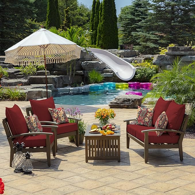Arden Outdoor Toss Pillow, 2 Pack, 16 x 16, Rain-Proof, Fade Resistant Ruby Clarissa