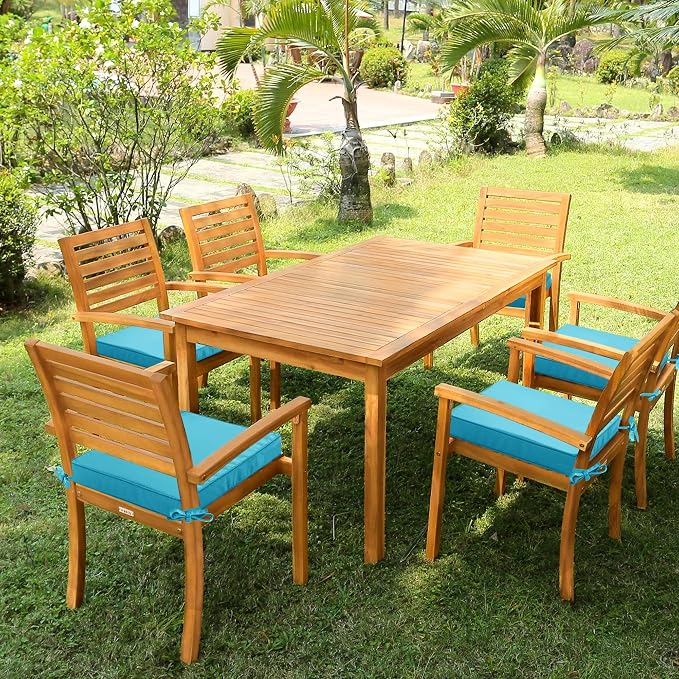 Outdoor Chair Cushions 16 x 17 Inch, Set of 6, Water Resistant Patio Chair Cushions with Tie 3 Year Color Fastness Thick Outdoor Seat Cushion for Garden Lawn Patio Furniture Teal