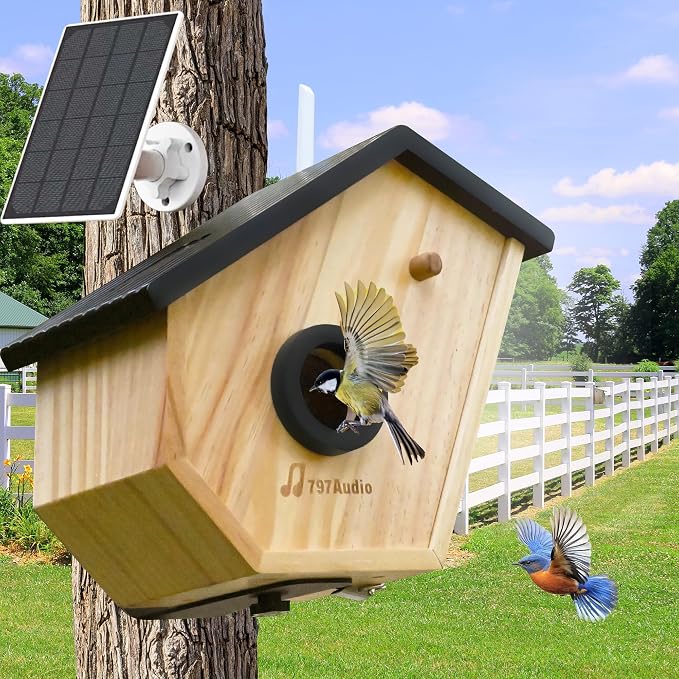 Smart Bird House with Camera for Outside Solar Powered, 2K HD&Night Vision View Birdhouse Nest Cam with AI Identify,Auto Capture Birds Motion Detection&Notify in Time,Ideal for Bluebird and Cardinal