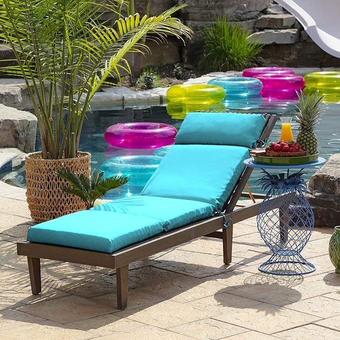 Arden Outdoor Chaise Cushion, 21 in x 72 in, Weather-Proof, Rain-Proof, Fade Resistant Patio Cushion for Chaise Lounger Pool Blue Leala