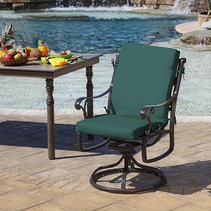 Arden 2-Pack Outdoor Patio Dining Chair Cushion, 20x44, Rain-Proof Seat Pad, Fade-Resistant Outdoor Cushion Peacock Blue Green Texture