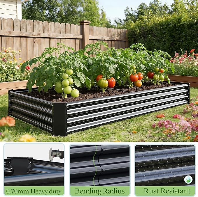 8x4x1ft(2 Pack) Galvanized Raised Garden Bed,Outdoor Planter Box Metal Patio Kit Planting Bed for Vegetables,Flowers, Black