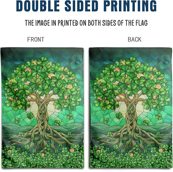 St Patricks Day House Flags 28 x 40 Double Sided Outside Shamrock Clover Tree Life Garden Decor Welcome Holiday Yard Signs for Saint Patrick Spring Outdoor Decorative