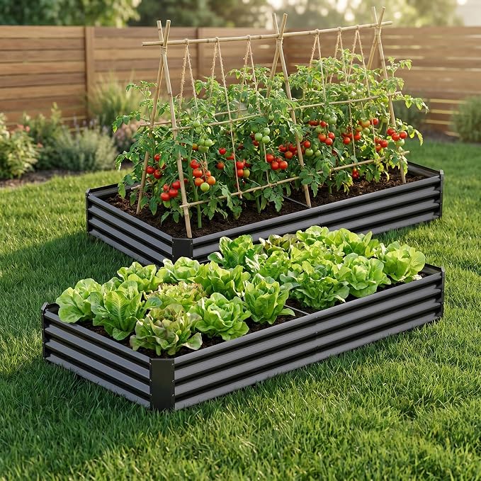 6x3x1ft(2 Pack) Galvanized Raised Garden Bed,Outdoor Planter Box Metal Patio Kit Planting Bed for Vegetables,Flowers, Black