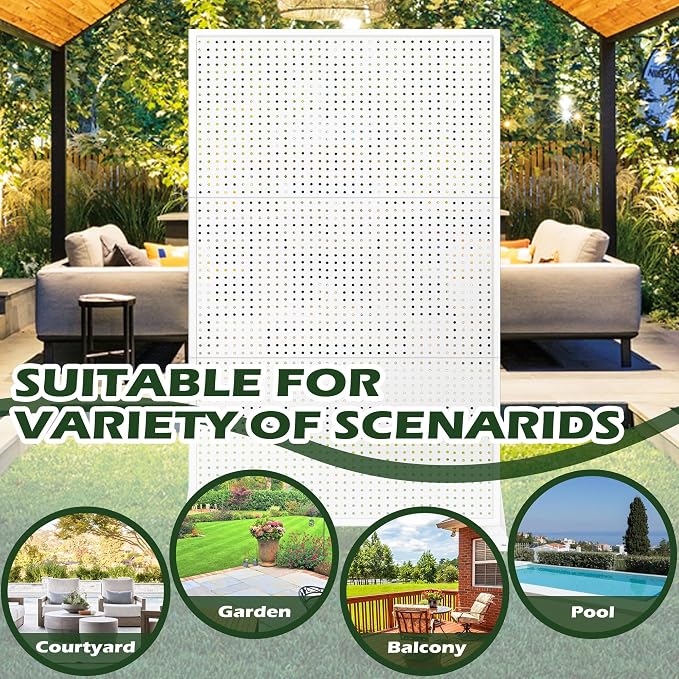Prolee Metal Privacy Screen Outdoor 6 x 3.7 Ft, Decorative Fence for Patio Screen Freestanding, Outdoor Privacy Panels with Stable Heavy Base for Deck, Porch and Balcony (White)