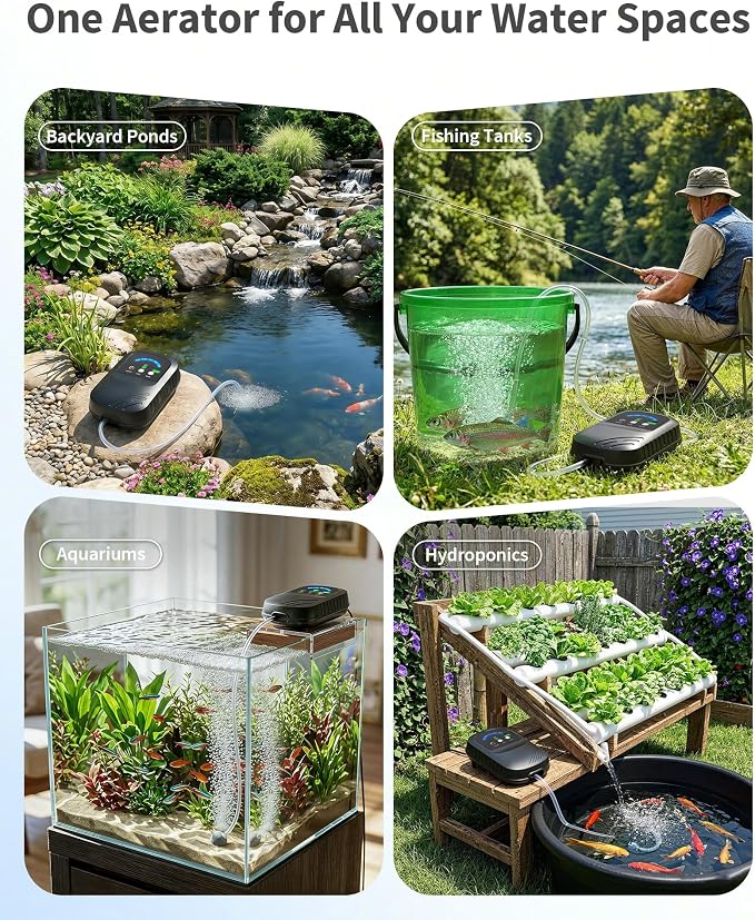 POPOSOAP Solar Pond Aerator with Digital Display, Solar Air Pump 7/24H Oxygen Supply with Battery, 9 Adjustable Mode Oxygen Pump for Fish Pond, Koi Pond, Aquarium & Fishing Tank-P9325