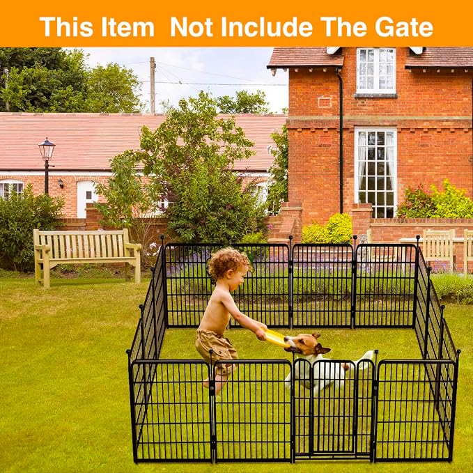 Getlay Doorless Dog Digging Fence Barrier,48in(H) 12 Panels Total 26.6 Ft(L), Black Metal Fencing for Yard 4ft Tall, Dog Fence Outdoor for Yard, Fencing for Garden Beds, Garden Fences Border