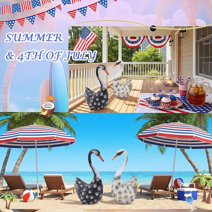 19" Swan Statue Set of 2, Handcrafted Lifelike Metal Swan Sculptures with Ground Stakes, Weatherproof Large Swan Figurines for Garden Patio Yard Decor, Gifts for Women Wedding Housewarming