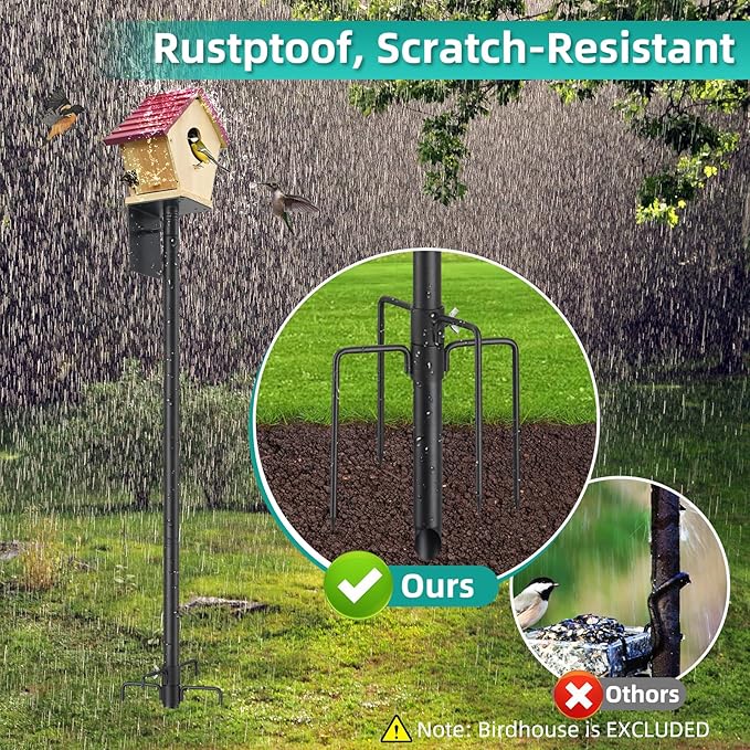 Bird House Pole,102 Inch Heavy Duty Bird Feeder Pole Mount Kit for Outdoors, 5-Prong Base, Splicing Adjustable Feeding Stand Station for Birds Watching,Weather Station (Birds House Not Included)