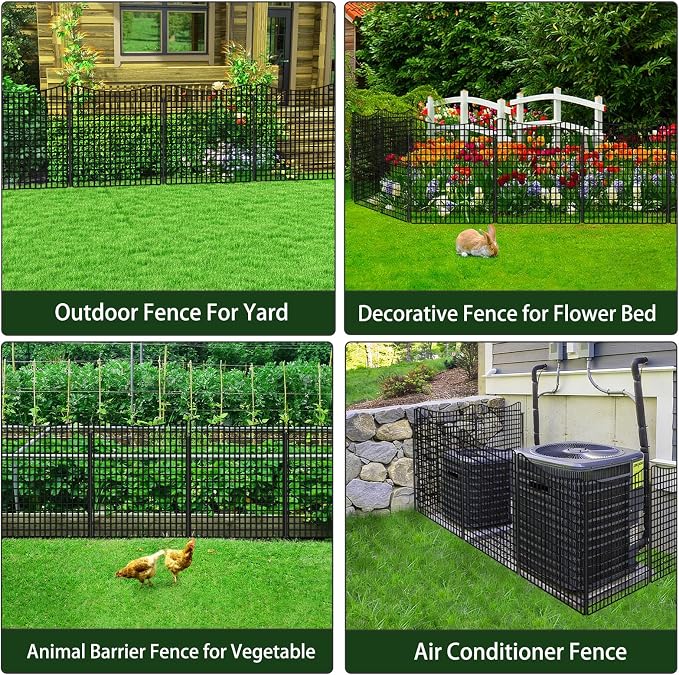 ULIOK 10 Panels No Dig Decorative Garden, Dog Fence Outdoor for Yard, 36in(H) x 25.2 ft(W) Tall Animal Barrier Fence Panels, Rustproof Ground Stakes Temporary Wire Screen for Yard, Patio