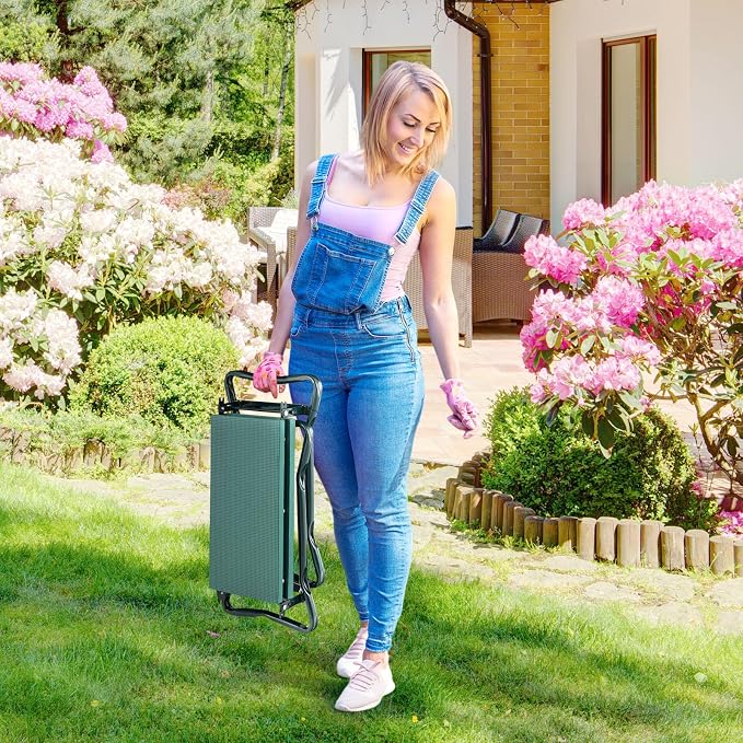 Garden Kneeler and Seat, Folding Heavy-Duty Garden Stool with Removable Tool Bags, Portable Gardening Bench for Gardening, Fishing, Seniors, Women, Men
