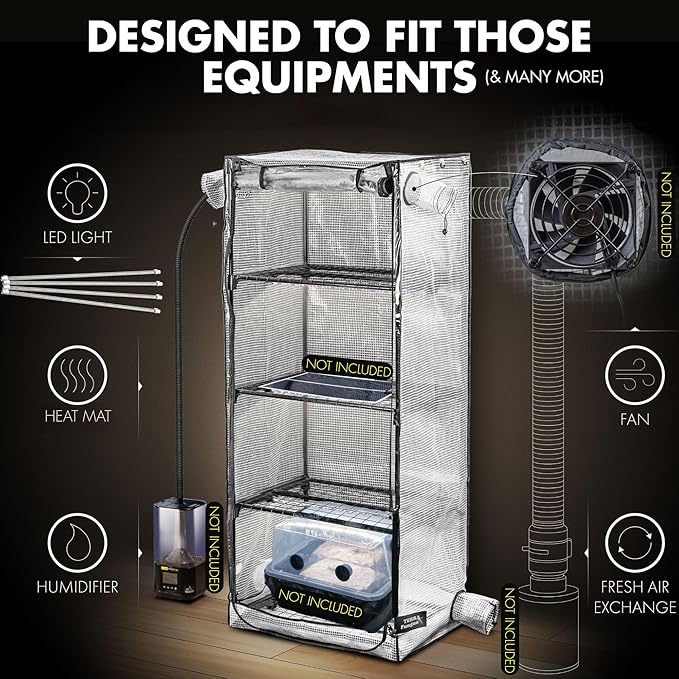 Mushroom Grow Tent with Light and Timer, 65" x 27.5" x 20" & 6500k LED, Indoor Greenhouse with Grow Light, Martha Tent for Mushroom, mini Greenhouse, 4" Vents to Insert Accessories, fits monotub