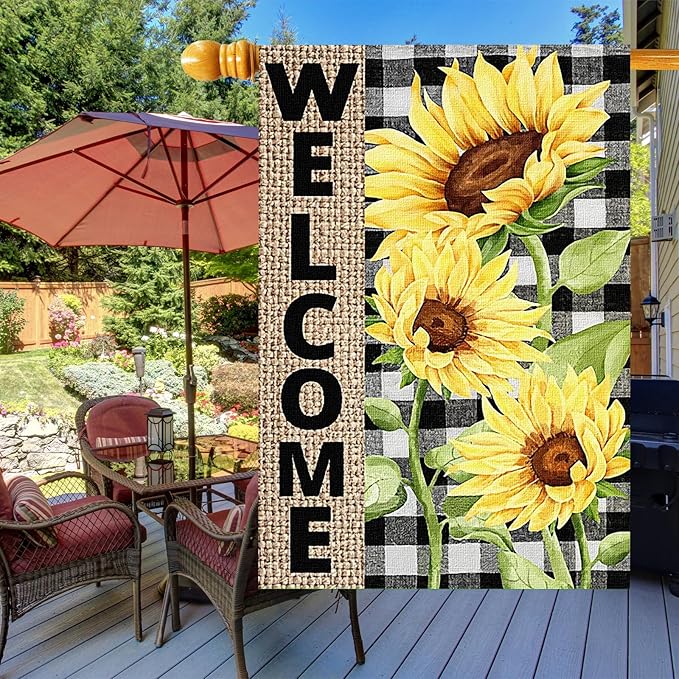 Summer Sunflower Garden Flag 28x40 inch Double Sided Welcome Large House Flag, Outdoor Yard Flag for Porch Farmhouse Summer Decor