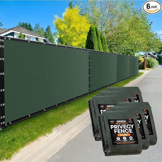 Xpose Safety Privacy Fence Screen 4’ x 50’ (6 Pack) – Heavy Duty Green Mesh with 90% Visibility Block, UV Protection – for Garden, Yard, Nursery, Kennel, Dog Run, Greenhouse