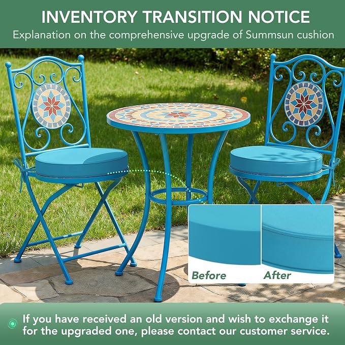 Summsun Outdoor Bistro Chair Cushions Set of 2, 15" D x 3" H Round Chair Cushions Waterproof and Fade Resistant Chair Cushion Pads with Non-Slip Ties and Removable Covers for Garden, Teal