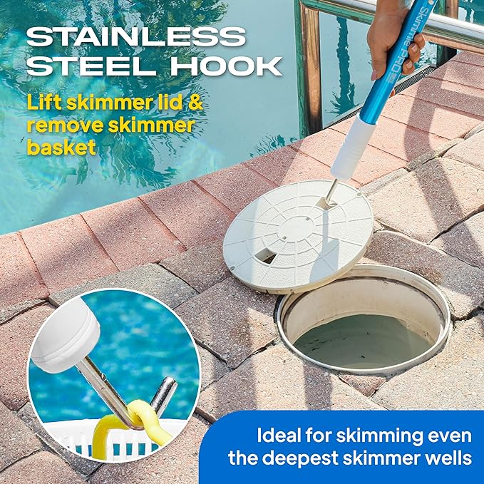 Skimmie Pro (Short Version) 22.5” Pool Skimmer: Lightweight, Fine Mesh Net, & Stainless Steel Hook – Ideal for In-Ground/Above-Ground Pools, Fountains, Ponds, Hot Tubs, & Cold Plunges