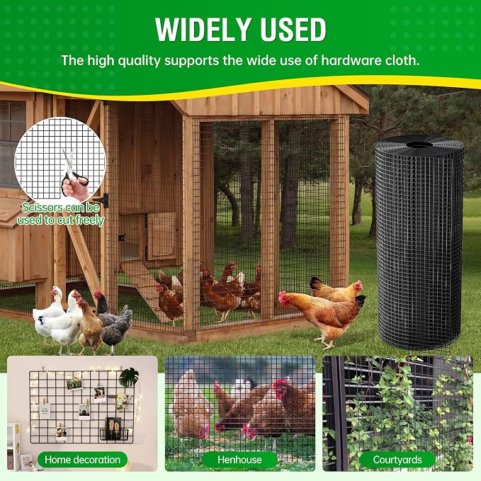 Dynabyte Black Hardware Cloth 1/2 inch 4 ft x 100 ft, 19 Gauge Vinyl Coated Wire Mesh Roll, Chicken Wire Fencing, Welded Wire Fence, Garden Fence, Gopher Wire Cloth