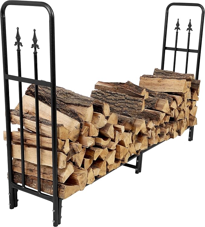 Sunnydaze Indoor/Outdoor 6-Foot Decorative Firewood Log Rack - Powder-Coated Steel Wood - Black