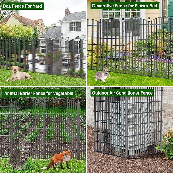 No Dig Decorative Garden Fence 5 Panels, 48 in (H) x 13 ft (L), Dog Fence Outdoor for Yard，Rustproof Metal Animal Barrier Ground Stakes Fencing for Garden, Patio, Flower Bed