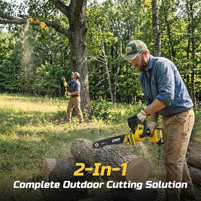 10-Inch Pole Saws for Tree Trimming, 1000W Brushless Mini Chainsaw with 14.6FT Max Reach, 3.0Ah Battery Powered Tree Trimmer Electric Pole Saw, Tool-Free Chain Tension, Auto Oiler, 180°Pivoting Head