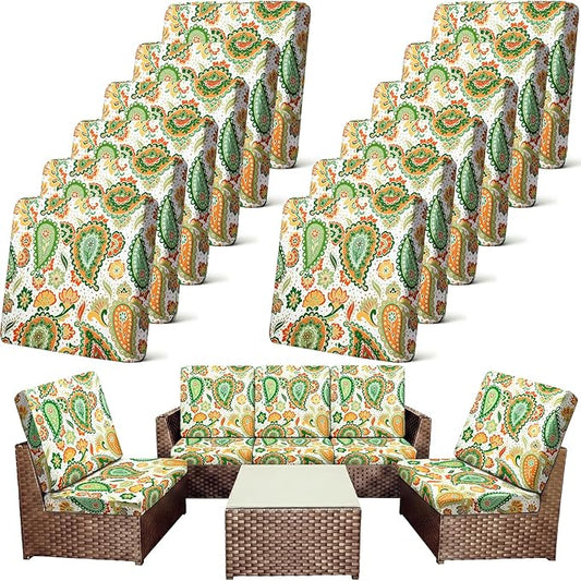 Newwiee 12 Pcs Patio Stretch Outdoor Cushion Covers Sofa Couch Cover Replacement Couch Slipcover Sofa Seat Chair Porch Patio Furniture Protector, Flexibility Washable(Colorful,Boho Paisley)