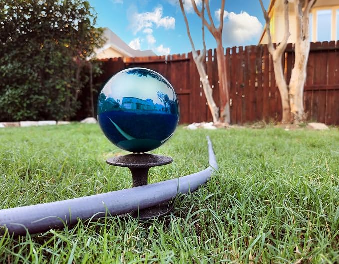 Lulu Decor, Garden Blue Gazing Ball Hose Guide, Set of 2. Strong and Decorative Hose Guide that Protects Your Plants and Provides Elegance to Your Garden.