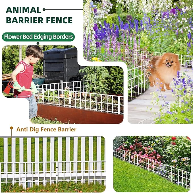 42.5ft(L) x 13in(H) Animal Barrier Fence, 30 Panels No Dig Garden Fence for Dog Rabbit, Rustproof Anti Digging Barrier, Garden Edging Border Ground Defense for Outdoor, Yard, Patio, White