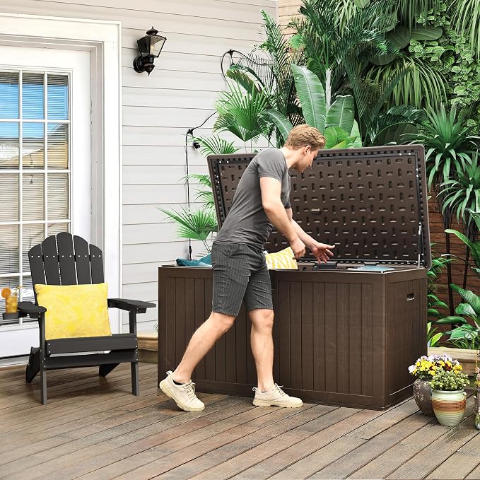 YITAHOME 260 Gallon Double-Wall Deck Box with Divider & Side Handles, Outdoor Large Storage for Patio Furniture Cushions, Garden Pool Accessories, Water Resistant & Lockable