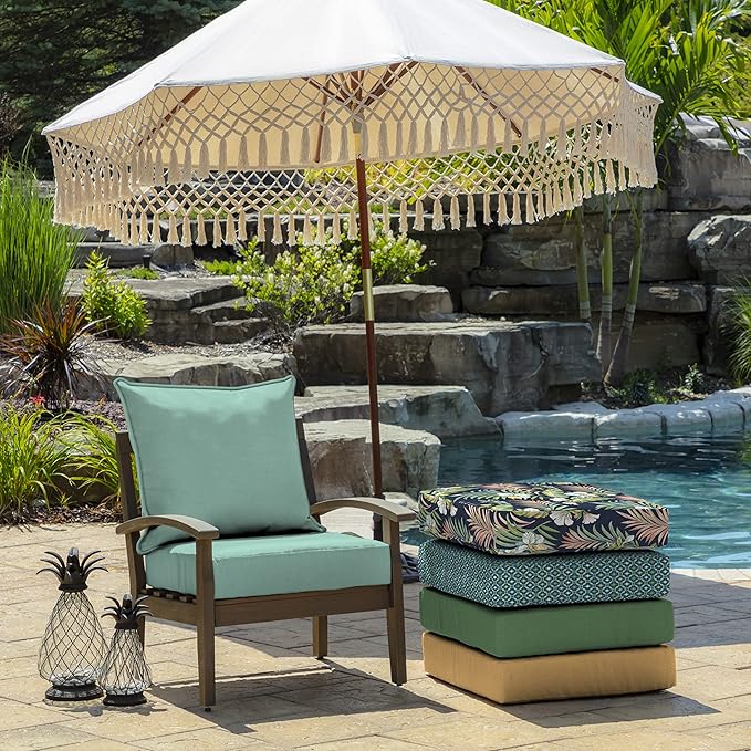 Arden Outdoor Deep Seat Cushion Set, 24 in x 24 in, Weather-Proof, Rain-Proof, Fade Resistant Patio Cushion for Chair, Sofa, and Couch Aqua Leala