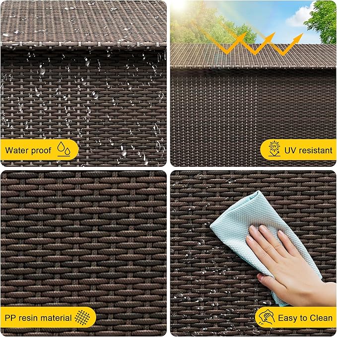 185 Gallon Outdoor Deck Box with Wheels, Waterproof PE Wicker Rattan & Aluminum Frame Storage Bin for Patio Cushions, Garden Tools, Pool Toys, Lockable Patio Furniture(Brown)