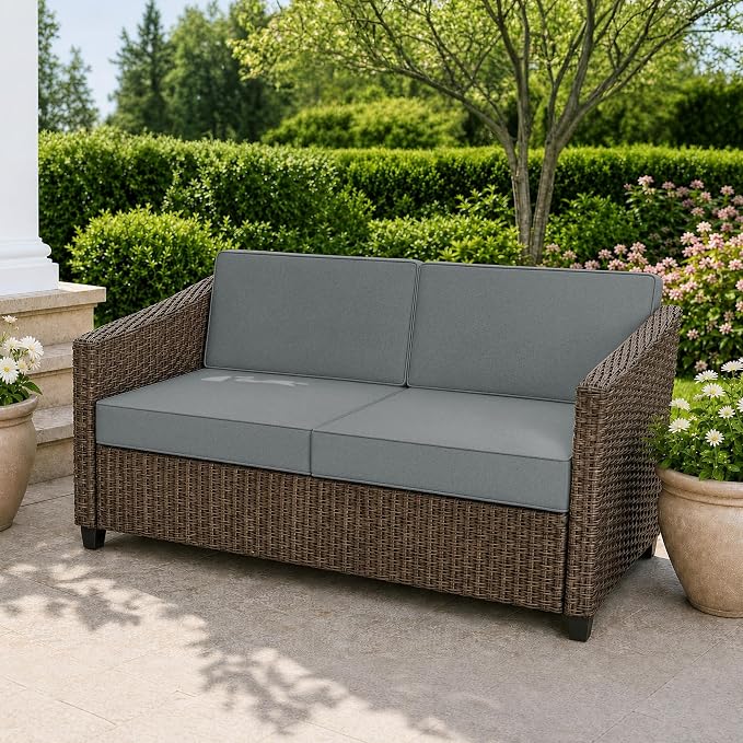Outdoor Furniture Cushions 25.6x25.6 Inch, Deep Seat Patio Couch Cushions Replacement for Sectional Conversation Set Sofa Loveseat, Water Resistant, Removable Cover, Set of 2, Dark Grey