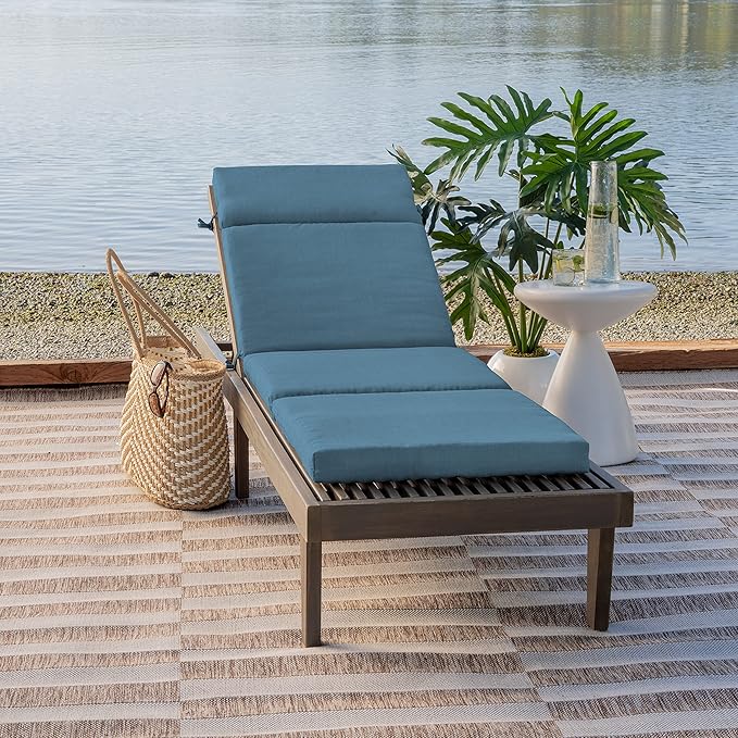 Arden Outdoor Chaise Cushion, 21 in x 72 in, Weather-Proof, Rain-Proof, Fade Resistant Patio Cushion for Chaise Lounger French Blue Texture