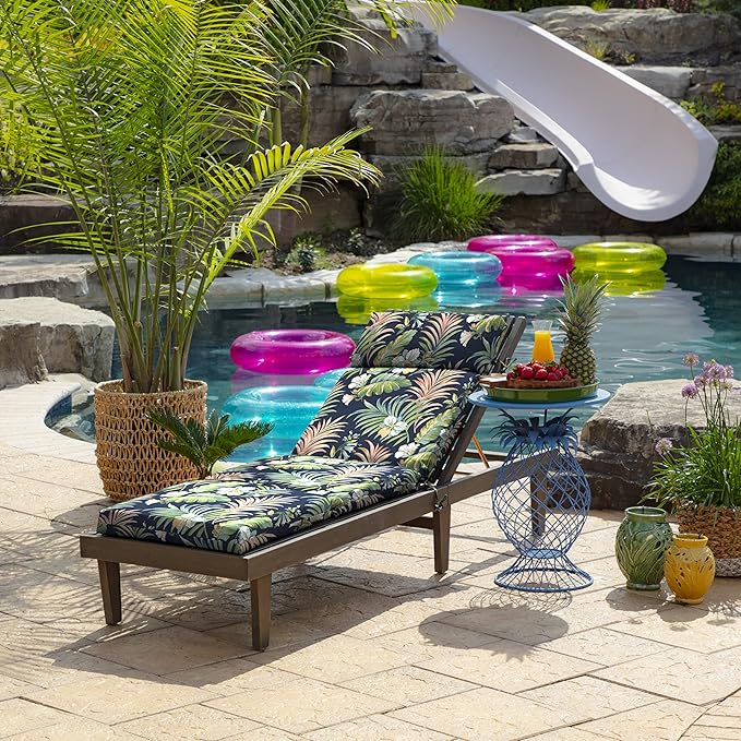 Arden Outdoor Chaise Cushion, 21 in x 72 in, Weather-Proof, Rain-Proof, Fade Resistant Patio Cushion for Chaise Lounger Simone Blue Tropical