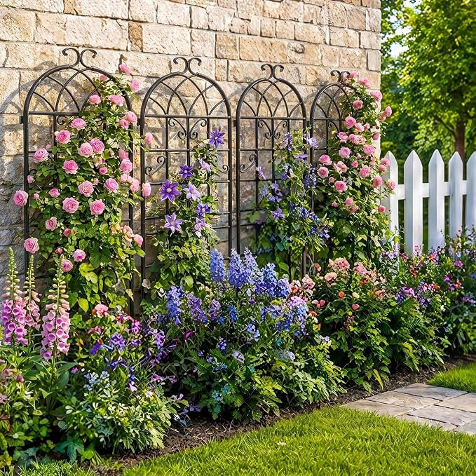 4 Pack Garden Trellis for Climbing Plants Outdoor, 71"H x 20"W Rust-Resistant Metal Plant Support for Rose, Vine, Cucumber & Clematis, Decorative Scrollwork Trellis for Yard, Lawn or Wall Decor