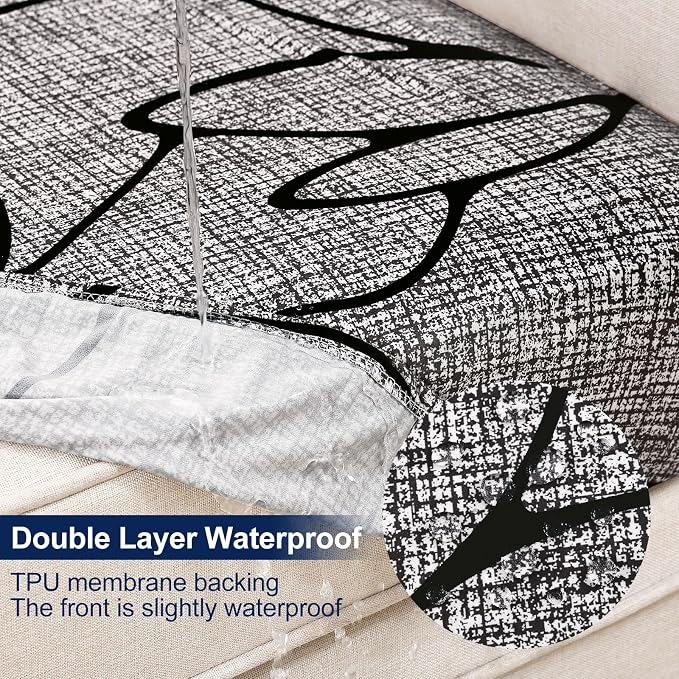 Smiry Waterproof Patio Cushion Covers, Stretch Outdoor Couch Slipcovers Replacement Washable Furniture Protector Sofa Chair Seat Cover for Dogs and Pets (8 Pcs, Grey and Black)