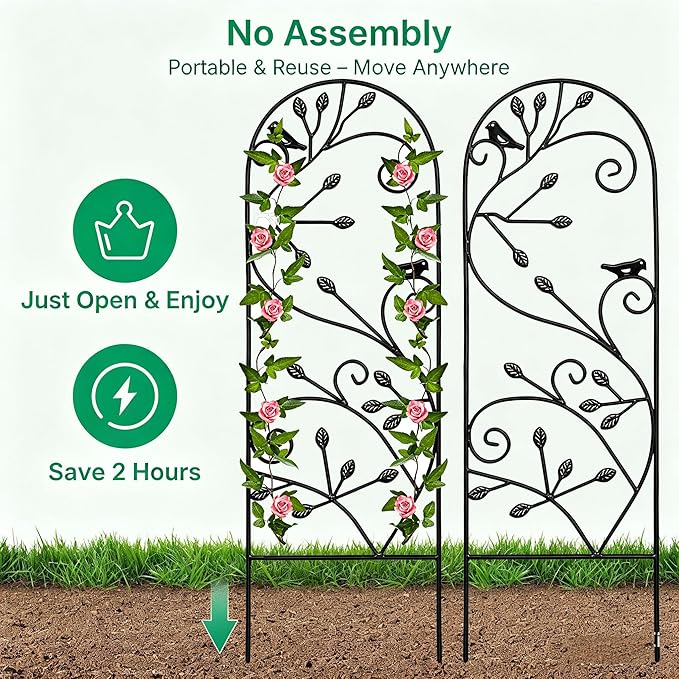 Amagabeli 4 Pack 47x16in Rustic Iron Arch Decoration Garden Trellis with Black Metal Coating for Supporting Climbing Plants Outdoor, Roses, Vines, Flowers, Vegetables, Cucumbers, Clematis