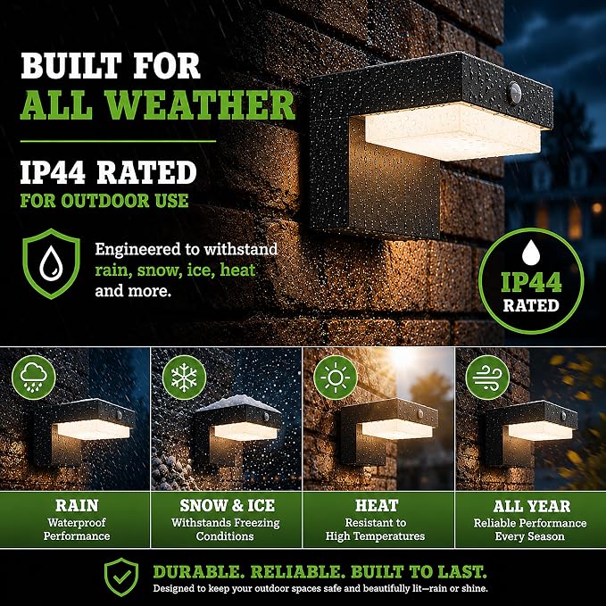 Square Solar Wall Lights - Solar Powered Wall Lamps - LED Lights - PIR Sensor & Two Lighting Modes - Rechargeable Battery Lasts Up to 55 Hours - 3000K - IP44 Weather Resistant - 2 Pack